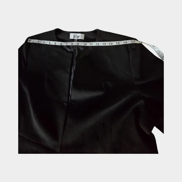 Le Suit Black Long Blazer Collarless Jacket Structured Career Minimalist Open 18 - Picture 6 of 16